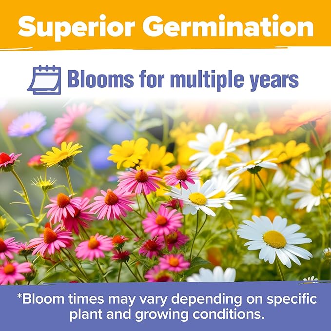 90,000 Wildflower Seeds - 3oz Pure Wild Flower Seed Pack - 25 Variety - Perennial Flower Seeds for Attracting Birds & Butterflies - Open Pollinated, Flower Garden Seeds for Planting Outdoors