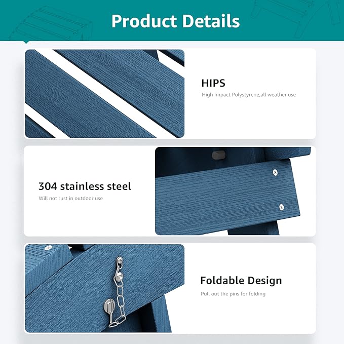 SERWALL Folding Adirondack Footrest Without Assembly, All Weather Use Adirondack Footstool, Blue