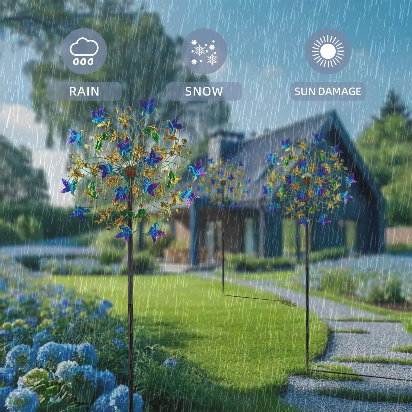 Outdoor Wind Spinner with Garden Stake 82.7" Metal Two-Way Wind Sculptures Solar Color Changing Lights Large Windmills for Garden,Patio,Yard,Lawn Decor Gifts Bird