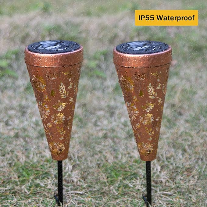 2 Pack Sunflower Solar Pathway Lights Outdoor, Waterproof Solar Walkway Lights Garden Decor, Pathway Landscape Lights for Backyard Patio Path Yard Lawn Walkway