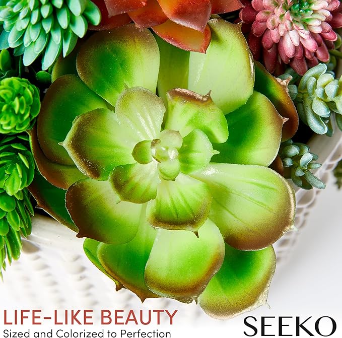 Succulents Plants Artificial (17 Pack) - Realistic Unpotted Fake Succulents - Faux Plants Decor for DIY - Includes a Premium Set of Stones and Floral Foam Blocks