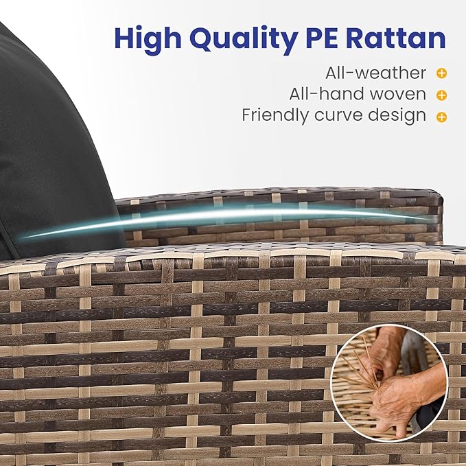 4 Piece Outdoor Patio Furniture Set,Wicker Conversation Sets Outdoor Sectional Patio Sofa Couch with Cushions & Coffee Table for Outside, Garden, Balcony, Porch,Yellow/Black