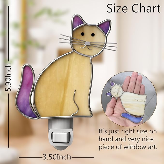 KY&BOSAM Cat Night Light Stained Glass Yellow Plug in Nightlight Decorative Wall Night Lights 7 Watt Bulb Accent Lite Night Memorial Gifts Pet Lost Sympathy Thoughtful Dogs and Cats Remembrance Decor