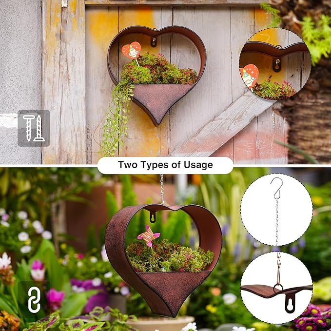 Metal Hanging Planters for Indoor & Outdoor Plants - Heart Shaped Planters for Wall or Window,Garden Patio or Indoor Decor for Women(Cooper)