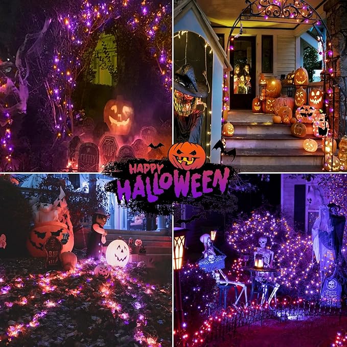 2-Pack 66FT 200 LED Extendable Halloween Lights, Orange and Purple Halloween Decorations Outdoor Indoor Tree Lights with Timer and Memory Function, Plug in Mini Light Waterproof with 13 Lighting Modes