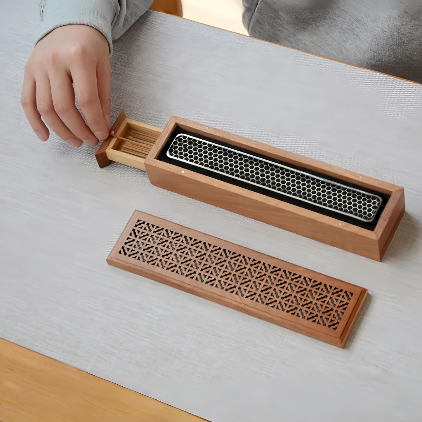 Incense Holder Burner,Coffin Incense Storage Box Holder for Sticks, Wooden Incense-Stick Holder & Ash Catcher for Meditation/Yoga Room/Bedroom/studyroom/Office (Incense Holder with Storage)