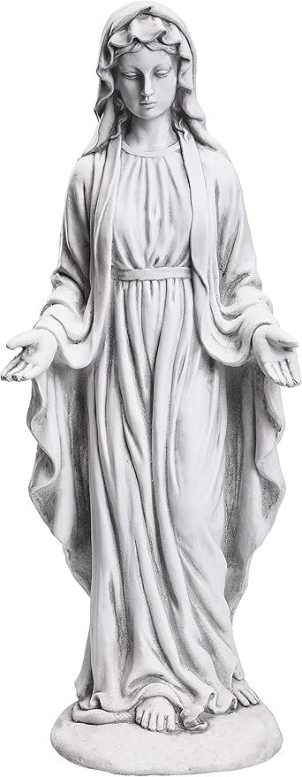 Virgin Mary Statue 29.9” Tall Religious Large Garden Statue Art Décor Blessed Mother Outdoor Statues for Garden in Magnesium Oxide Stone for Garden, Yard, Patio, Lawn, Hallway,Gray