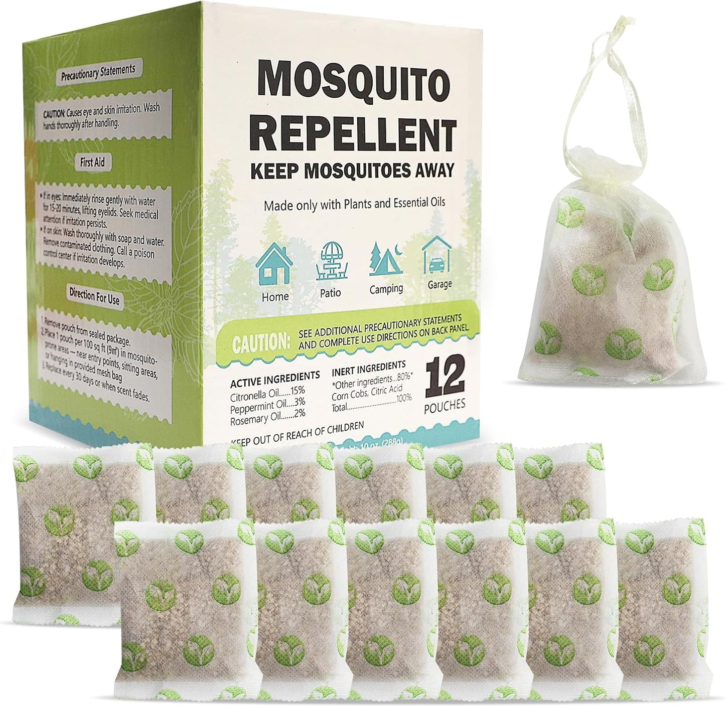 Mosquito Repellent Outdoor Patio - Mosquito Repellent Outdoor Powerful Indoor & Outdoor Protection - Mosquito Deterrent for Yard Camping 12 Pack, Green