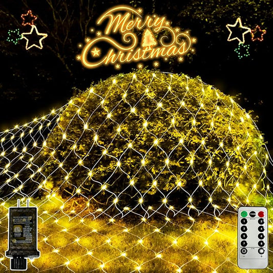 JXLEDAYY 2 Pack Total 400 LED Christmas Net Lights Outdoor Mesh Lights Fairy String Lights Plug in with Timer 8 Modes Waterproof for Outside Bush Window Wall Patio Fence Tree Decorations-Warm White