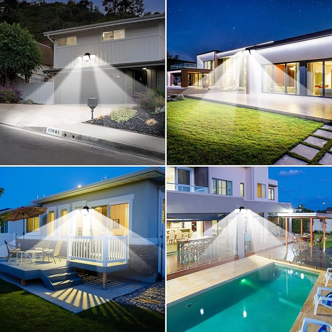 65W LED Flood Lights Outdoor, 6500LM, Waterproof, 6500K Motion Sensor Flood Lights Outdoor with Adjustable 3 Head Detected Floodlight for Outside Entryway Garage, Yard, Porch, 2Pack