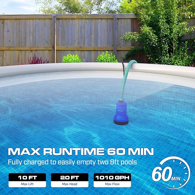 20V Cordless Submersible Water Transfer Pump, 1003 GPH Portable Sump Pump, 4.0Ah Battery Powered Water Pump Runtime 1H Ideal for Pool, Spa, Hot Tub, Garden, Flood Relief, and Outdoor Projects