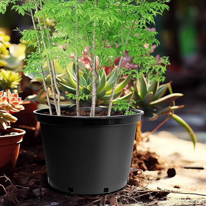 7 Gallon Plastic Nursery Pots, 15 Inch Large Plastic Pots for Plants, Round Plant Pots with Drainage Holes, Flower Pots for Outdoor Indoor Plants (5-Pack, Black)