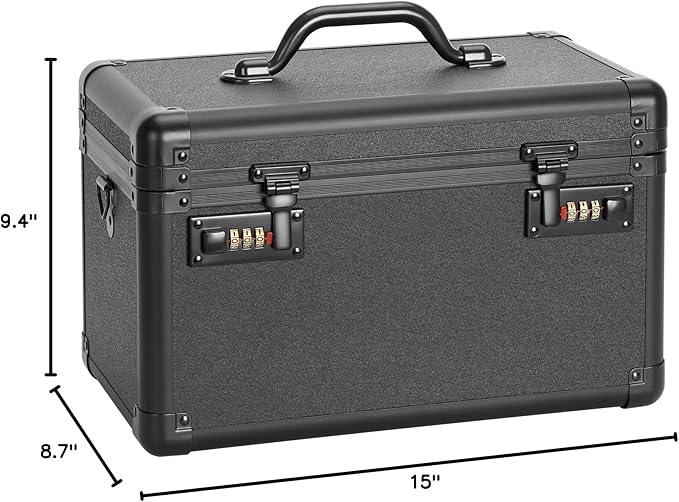 Combination Lock Box - 15.1x9.4x8.7 Inch - Security Lock Boxes for Medicine, Locking Storage Box for Personal Items Passports and Documents, Lockable Lockbox for Office Business, Black