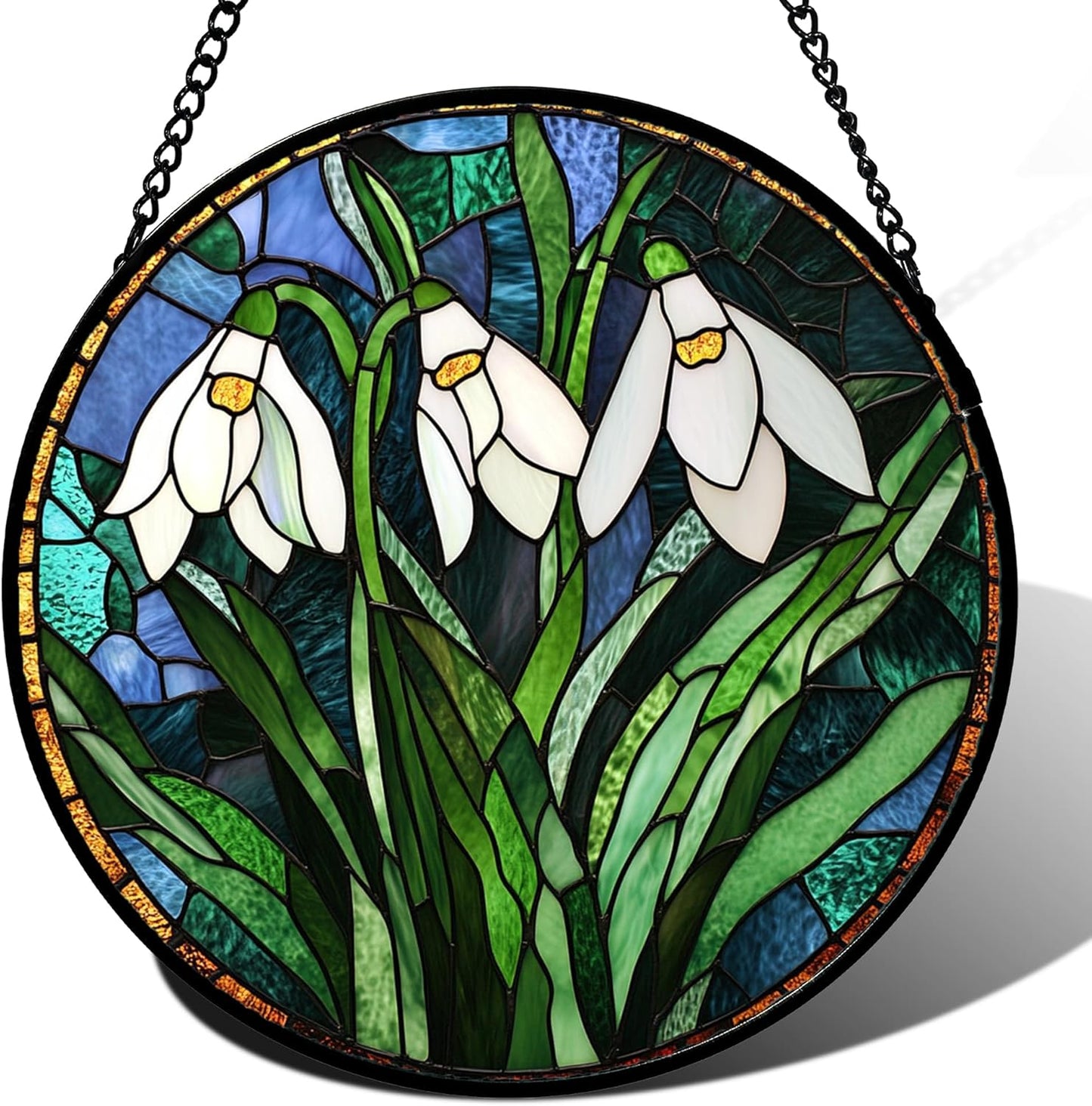 Stained Glass Window Hanging - Green Plants Birth Flowers Suncatcher for Doors Garden Patio Sun Catchers Decor Christmas Mother's Day Birthday Gifts for Women Men Mom Nana Friend 7.8 in
