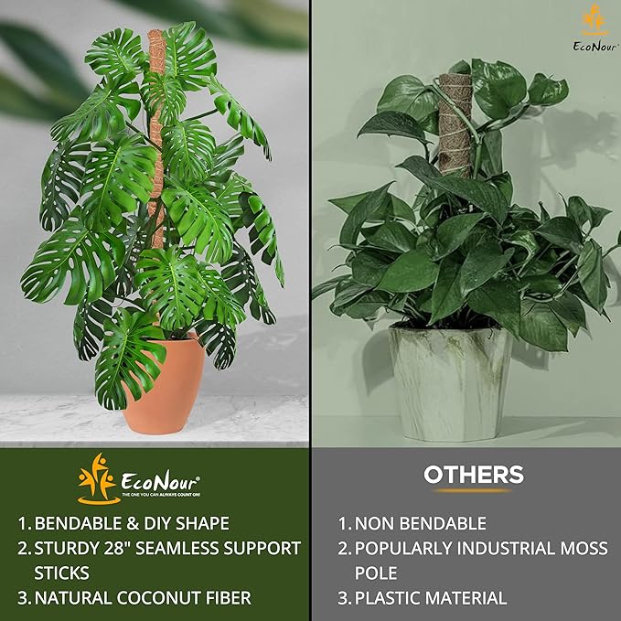 EcoNour 28" 2 Pack Moss Pole | Moss Pole Monstera Plant Support | Plant Sticks for Indoor Climbing Plants | Support for Potted Plants Like Pothos, Philodendrons, and More