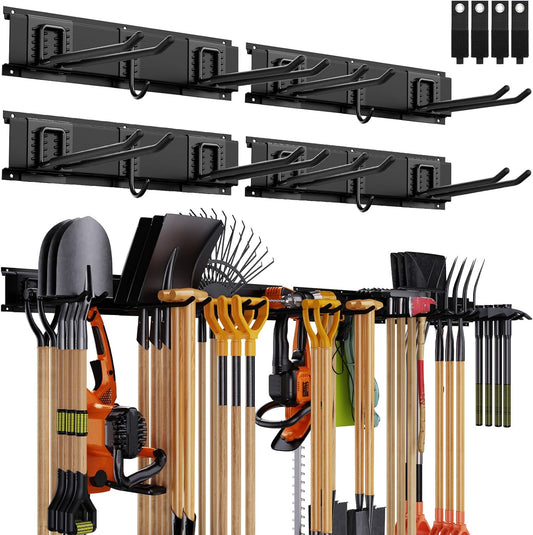 Garage Organizer - 64 Inch Wall Mount Tool Storage, 20PCs Heavy Duty Garden Tool Organizer with Adjustable Hooks, Max 900 lbs