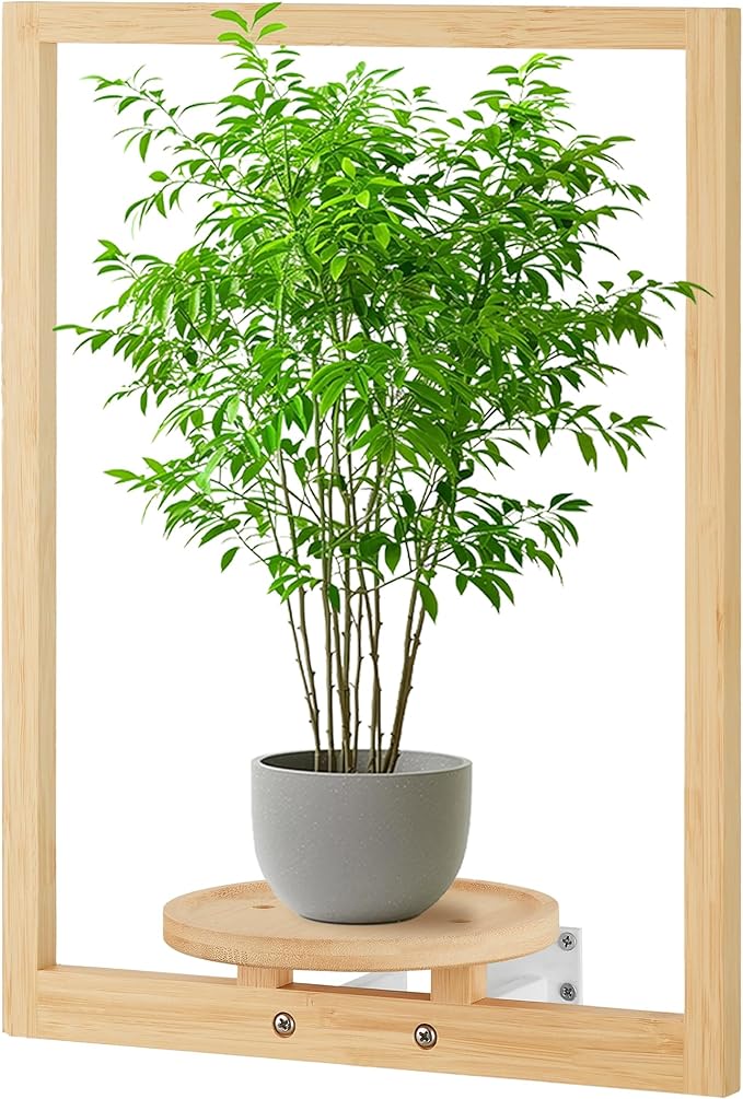 yadoker Wall Planters for Indoor Plants,Bamboo Hanging Plant Holders, Wall Decor Plant Stand, 1-Pack Window Plant Shelves for Living Room & Entryway