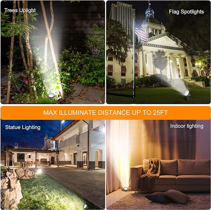 SUNLONG Solar Spotlights Outdoor Waterproof Bright Solar Wall Light Led Security Flood Light Solar Powered for Flag Patio Front Door Driveways-Automatically Activates at Dusk to Dawn (White)