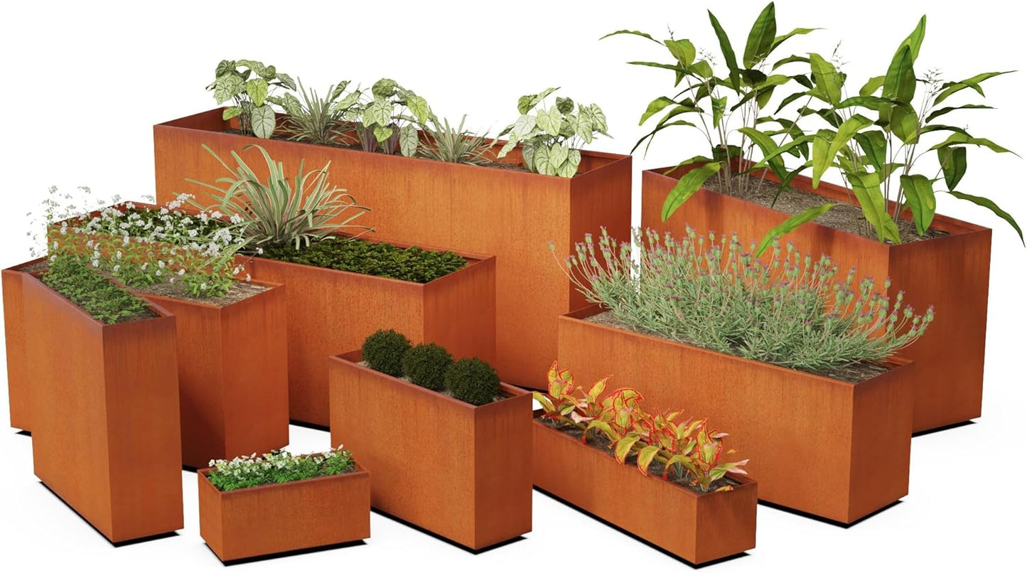 Large Rectangular Planters for Outdoor Plants - 72x18x36 Corten Steel Planter, Extra Large Metal Planter Box for Patio, Garden & Commercial Use - Heavy Duty, Made in USA