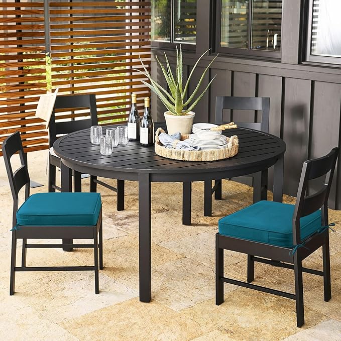 Outdoor Sunbrella Square Corner Seat Cushion, 19"x19"x3", Set of 4, Non Slip Seat Cushion Pads with Removable Cover for Patio Furniture, Garden Yard Lawn, Spectrum Peacock