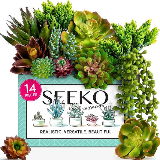 Succulents Plants Artificial (14 Pack) - Realistic Unpotted Fake Succulents - Faux Plants Decor for DIY