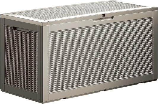 TARKARI 100 Gallon Lockable Resin Deck Box, Waterproof & UV-Resistant Outdoor Storage Box for Outdoor Cushion Storage, Garden Tools & Pool Accessories Storage, Gray