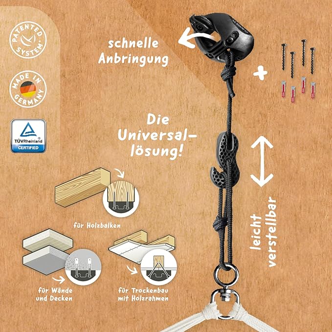 LA SIESTA® - XL King Domingo Hammock Swing Chair & CasaMount - Weather & Tear Resistant Hanging Chair - Outdoor Indoor Hammock Chair w/Suspension Kit for Walls Ceilings Square Beams - Marine