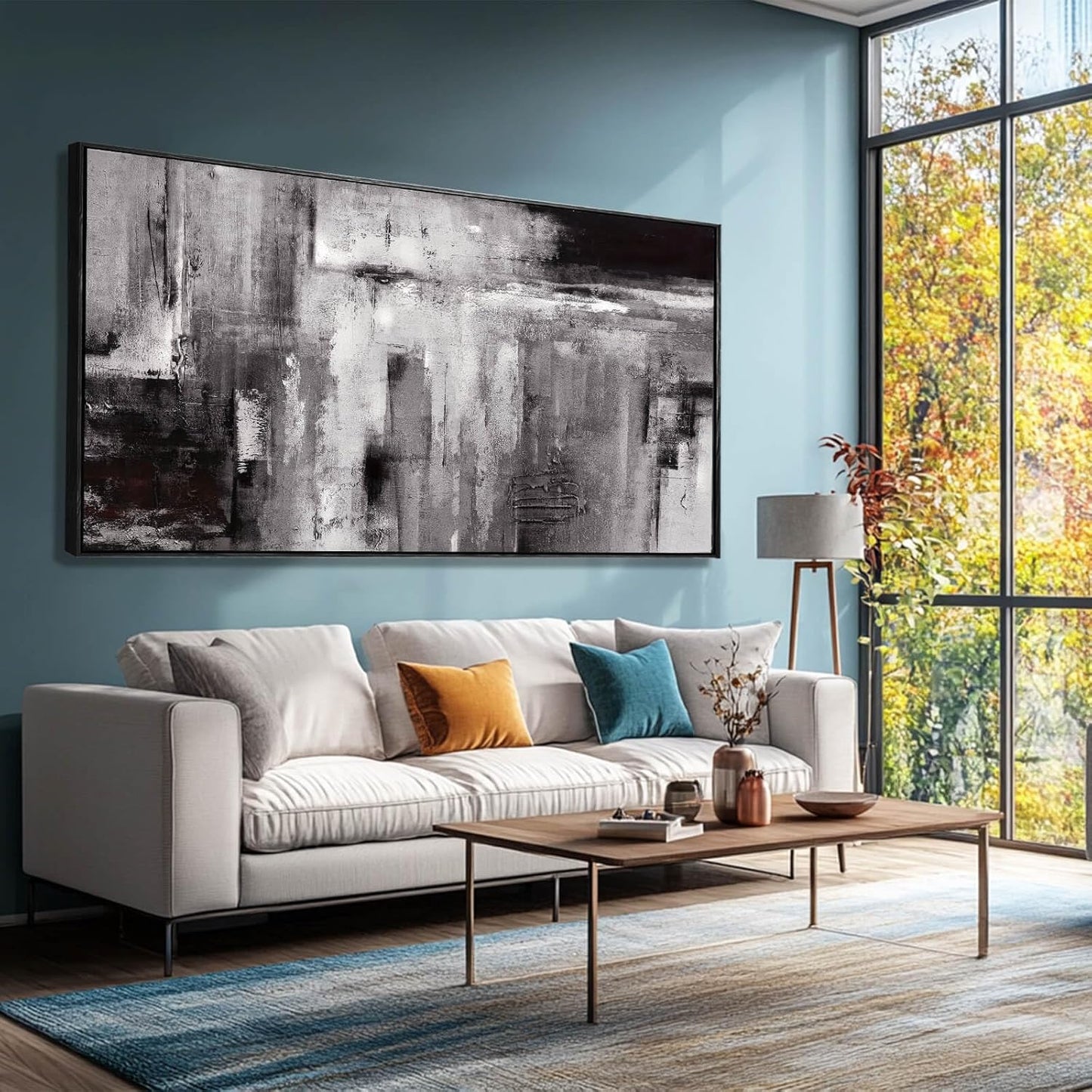 Large Framed Canvas Wall Art Black and White Abstract Art Painting for Bedroom Living Room Wall Decorations 29"x 58" Office Wall Decor