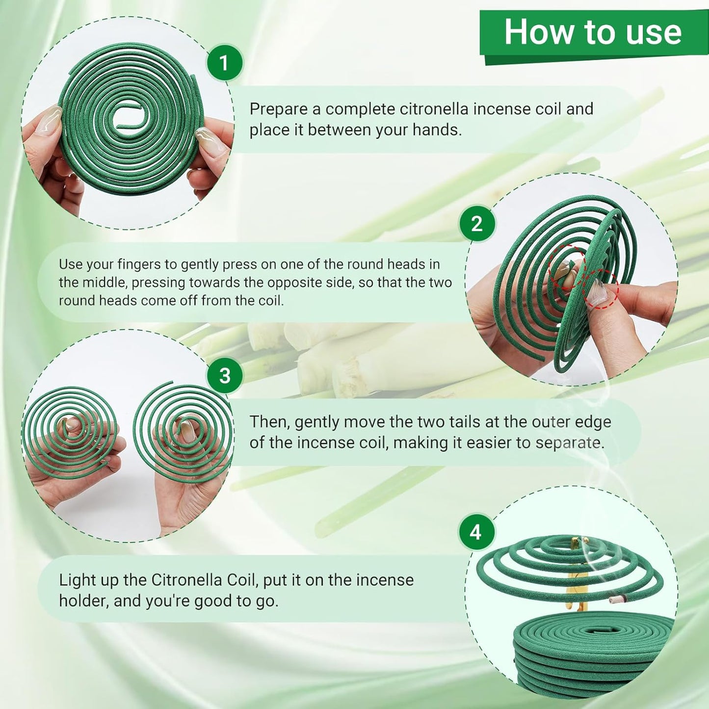 Citronella Incense coils, Made from Natural Plants, Suitable for Outdoors, Indoors, by The Pool, in The Yard, 48 coils and Coil Holders.