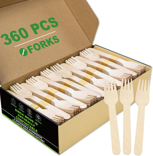 Disposable Wooden Forks – 360 Pcs Compostable Wooden Forks, Biodegradable Eco-Friendly Utensils Alternative to Plastic Cutlery for Parties, Weddings, Events & Camping