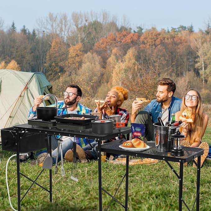 REDCAMP Portable Grill Table with Sink for Outside, Lightweight Aluminum Frame Folding Grill Stand Table with Adjustable Height for Camping Picnic Cooking BBQ, 36 x 20 x 31 in, Black