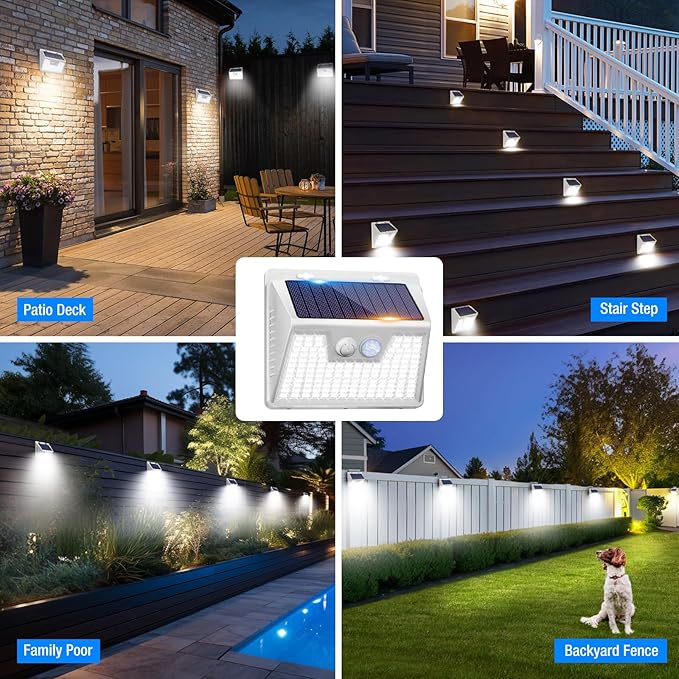 Peasur Solar Lights Outdoor Waterproof, 6Pack 140LED Bright Motion Sensor Security Lights 3 Modes, Solar Powered Fence Wall Light for Garden Yard Outside(Cool White)