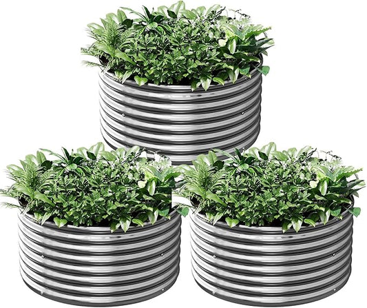 3 Pack 40x40 inch Tall Round Galvanized Raised Garden Bed Outdoor,Metal Garden Bed for Vegetables,Steel Raised Beds for Gardening,Above Ground Garden Box for Flower