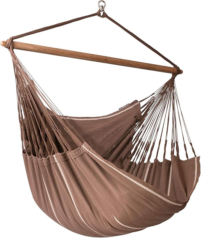 LA SIESTA® - XL King Habana Cotton Hammock Chair & CasaMount - Hanging Chair w/Suspension Kit for Walls Ceilings & Square Beams - Indoor Outdoor Swing Hanging Chair Bedroom Patio Balcony - Chocolate