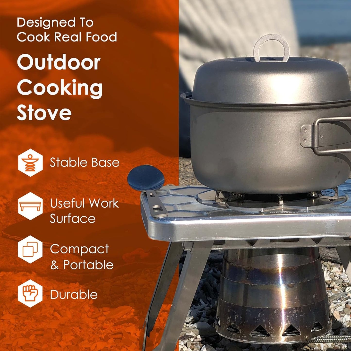 nCamp - Stove Plus Portable Camp Stove Set, Outdoor Multi Fuel Camp Stove, Wood Stove with Iso-Propane Adapter, Mini Stove for Gas, Hexamine Tablets, Liquid Fuels, Portable Camp Cooker 2-Piece Set