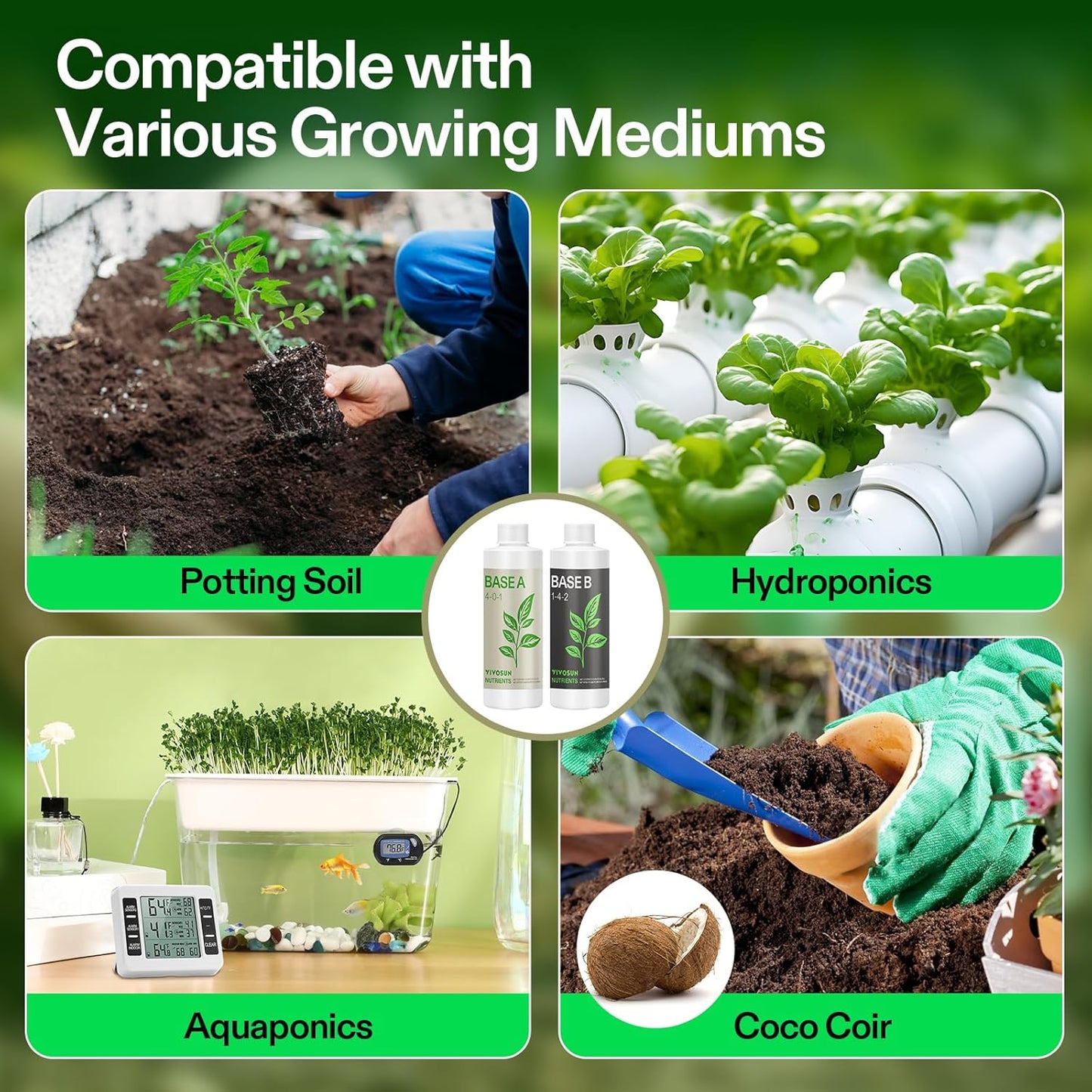 VIVOSUN Liquid Nutrients Base A & B Bundle, Grow Big Hydroponic Fertilizer, Supports Vegetative and Flowering Stages for Outdoor, Indoor Plants, Best Plant Food, Set of 8oz