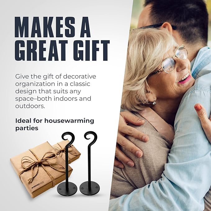 Monarch Abode Wall Mount Plant Hook Premium Metal Decorative Hanging Bracket for Plants Bird Feeders Planters Home Decor, Heavy Duty, 7.5 inch, Set of 2, Black