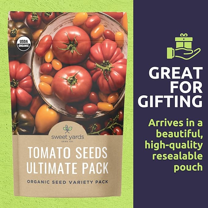 Organic Tomato Ultimate Seed Variety Pack - 17 Individual Packs - 2025 Season - Black Krim, Golden Jubilee, Cherokee Purple and More! for Indoor & Outdoor Planting (Non-GMO, Certified Organic)