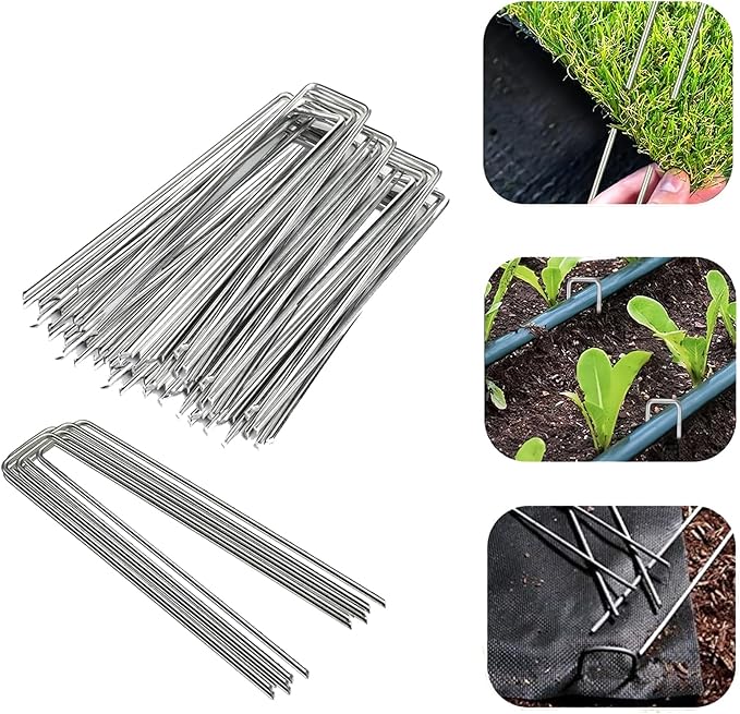 24 Pack Sturdy Garden Landscape Staples, 6 Inch Galvanized Steel Sod Pins Anti-Rust Stakes for Weed Barrier, Christmas Decorations and Landscaping Fabric.