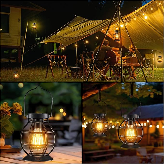 2 Pack Solar Lanterns Outdoor Hanging Lantern Lights, Metal Decor Lantern, Waterproof LED Decorative Garden Light - Garden Decoration for Patio, Yard, Pathway, Landscape