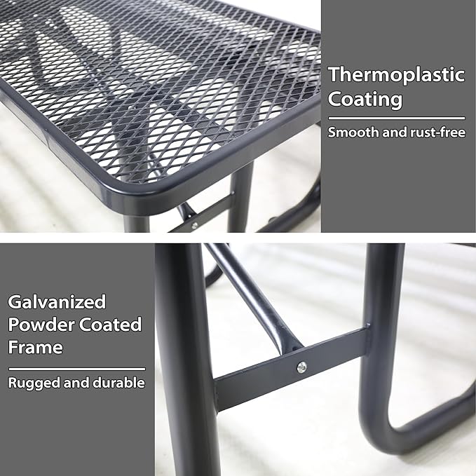 6FT Metal Picnic Tables for Outdoors, Commercial Rectangular Picnic Table and Bench Set for Outside, Patio, Garden, Backyard, Porch, Surface Mount, Black