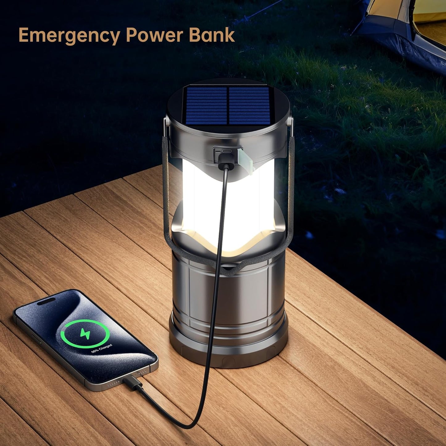 Lichamp 1-Pack Solar Camping Lantern, USB Rechargeable LED Lanterns Battery Powered Pop Up Flashlight Lamps with Three Modes Power for Power Outages Hurricane Supplies Emergency Indoor & Outdoor