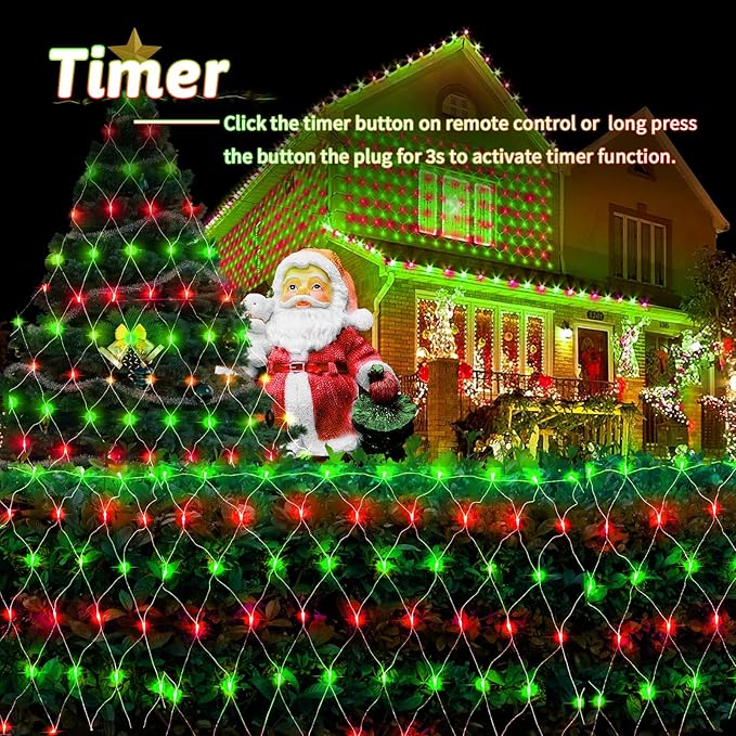 JXLEDAYY Christmas Net Lights Outdoor Decorations 3M*2M Mesh Lights Fairy String Lights Plug in with Timer Waterproof for Outside Bush Window Wall Patio Party Decor (Red ＆ Green, 200 LED 3M*2M)