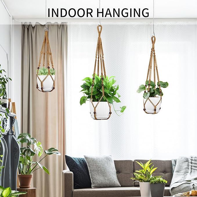 3 Pack Macrame Plant Hanger - 35"/29"/23" Different Sizes, Hanging Planter Basket Flower Pot Holder for Indoor Outdoor, Boho Home Decor, Brown (POTS NOT Included)