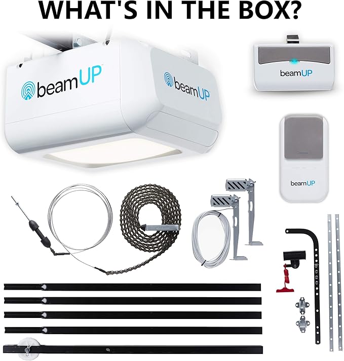 Workhorse BU100 Overhead Garage Door Opener with Heavy-Duty Chain Drive for Single or Double Doors, Wall Mount, and Remote Garage Opener Included, Quick and Easy Installation, White