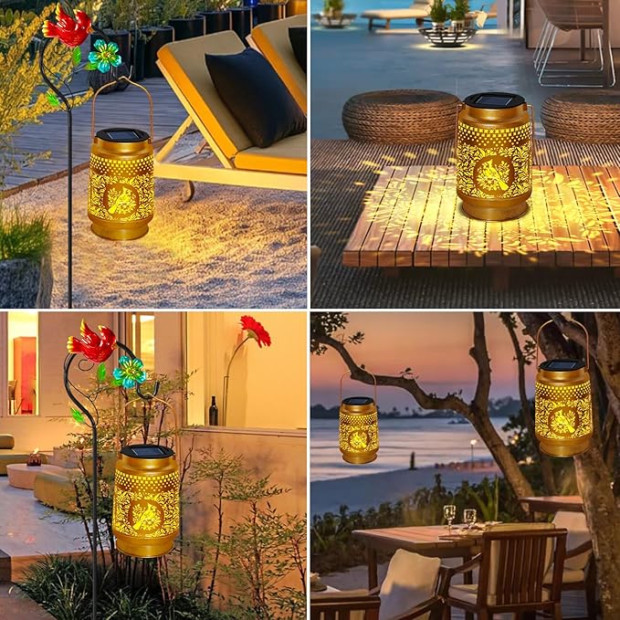 2 Pack Solar Lanterns Outdoor Waterproof,Cardinal Solar Lights Garden Decor Gifts for Mom Women Grandma Decoration Outside for Yard, Patio,Backyard,Porch