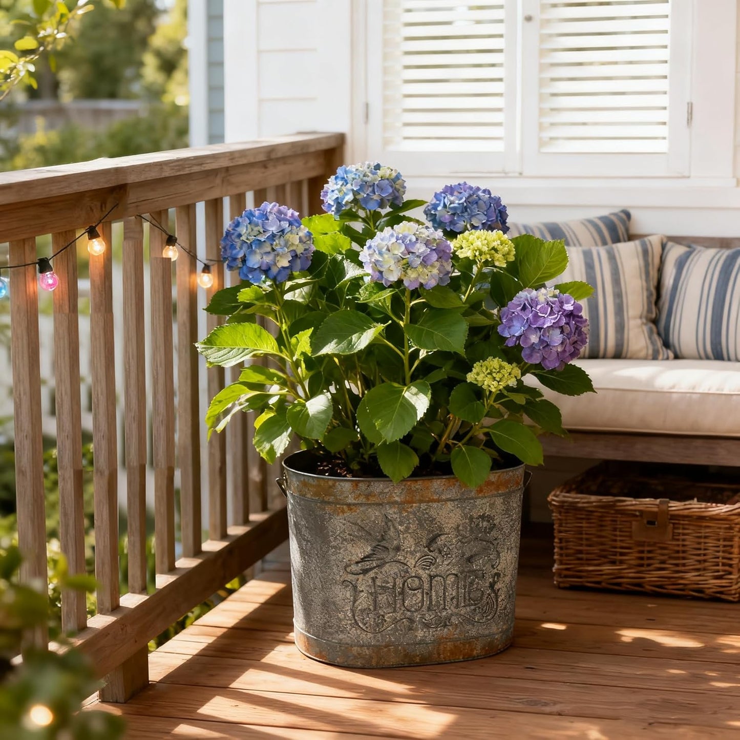 Set of 2 Vintage Distressed Metal Planter, Decorative Flower Buckets with Floral Embossing, Rustic Farmhouse Flower Pot for Herbs Succulents, Wedding Party Home Decor Accents