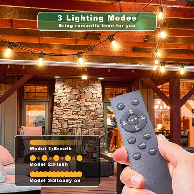 33(27+6) ft Solar String Lights Outdoor, Waterproof with USB Port Remote Control Solar Patio Lights,9 Shatterproof S14 Bulbs,1W Soft White