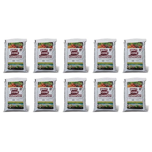 Brut Organic Cow Compost - 10 Quart - Nutrient-Rich Fertilizer for Thriving Gardens - Safe, Pure, and Effective, (10 Pack)