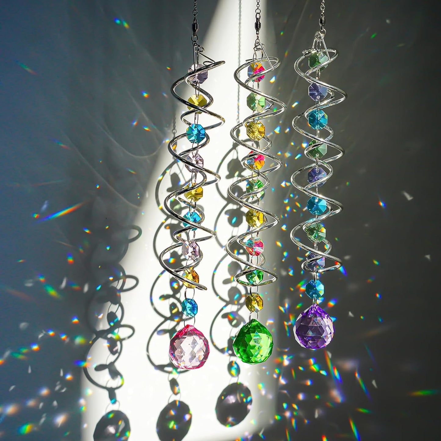H&D HYALINE & DORA Set of 3 Crystal Sun Catcher for Window Hanging Double-Spiral Gazing Ball Spiral Tail Rainbow Maker Wind Spinners Outdoor for Garden, Patio, Porch, Christmas
